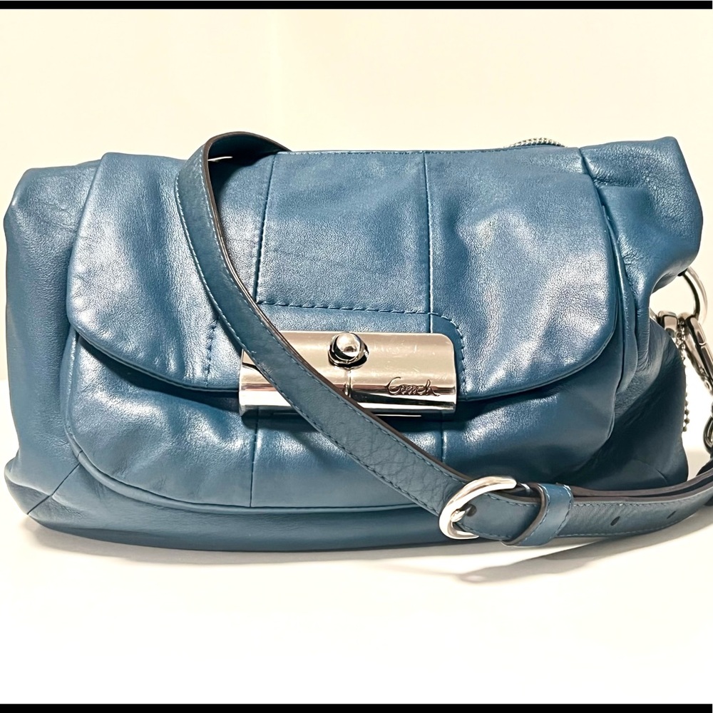 Coach Leather Kristin hobo with shoulder strap in Mediterranean teal/blue.